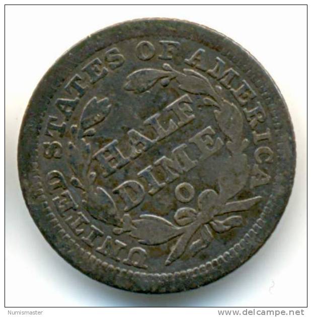 1856 O , HALF DIME , UNCLEANED SILVER COIN - Half Dimes (Demi Dimes)