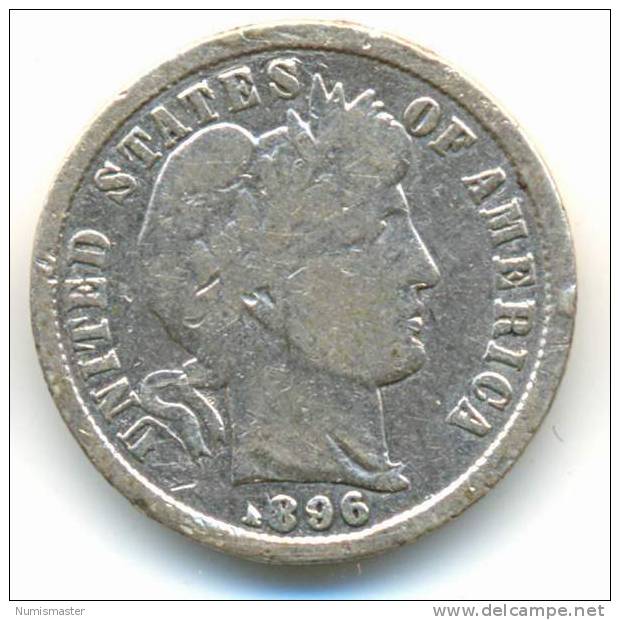 1896 , BARBER DIME , UNCLEANED SILVER COIN - 1892-1916: Barber