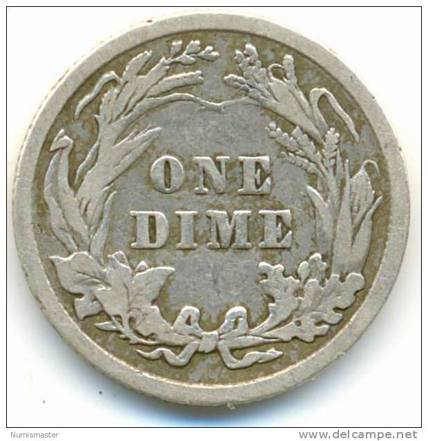 1910 , BARBER DIME , UNCLEANED SILVER COIN - 1892-1916: Barber