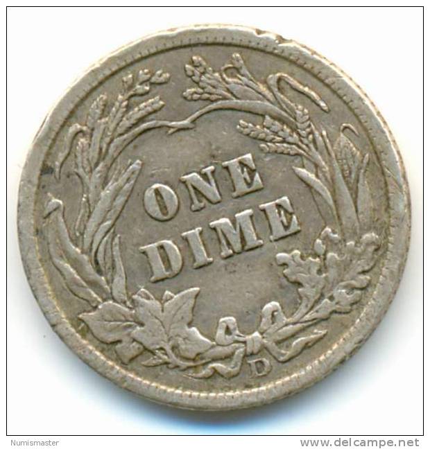 1914 D, BARBER DIME , UNCLEANED SILVER COIN - 1892-1916: Barber