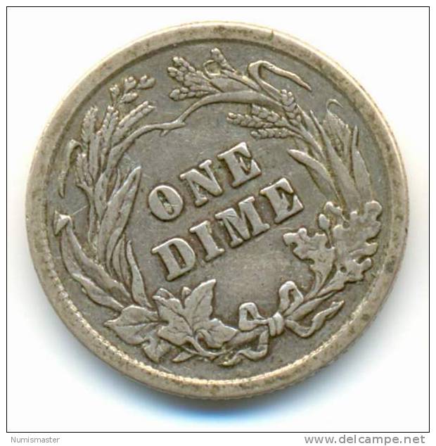 1916, BARBER DIME , UNCLEANED SILVER COIN - 1892-1916: Barber