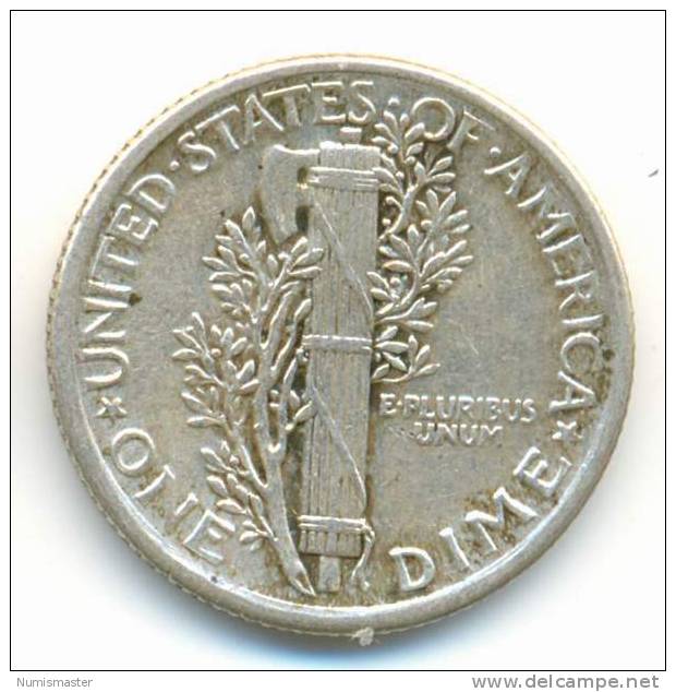 1917 , MERCURY DIME , UNCLEANED SILVER COIN - 1916-1945: Mercury (Mercure)