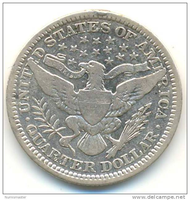 1907 , BARBER QUARTER , UNCLEANED SILVER COIN - 1892-1916: Barber