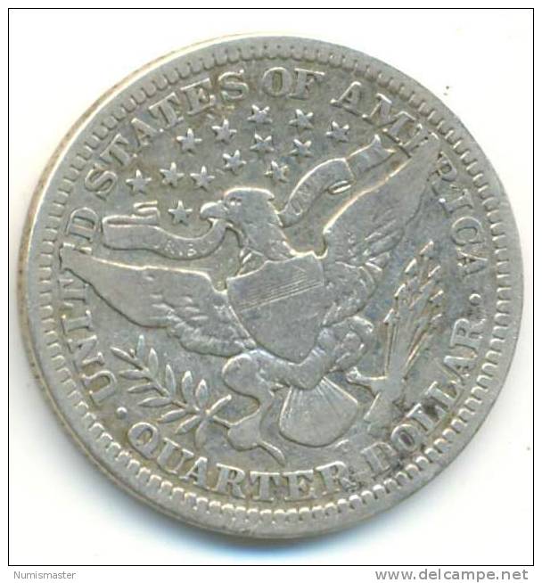 1908 D , BARBER QUARTER , UNCLEANED SILVER COIN - 1892-1916: Barber