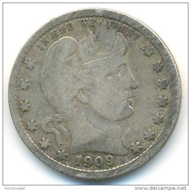 1909 D , BARBER QUARTER , UNCLEANED SILVER COIN - 1892-1916: Barber