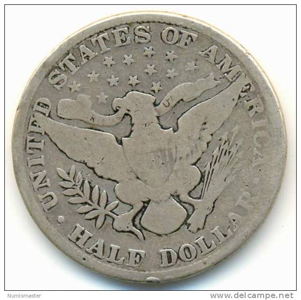 1909 , BARBER HALF DOLLAR  ,UNCLEANED SILVER COIN - 1892-1915: Barber