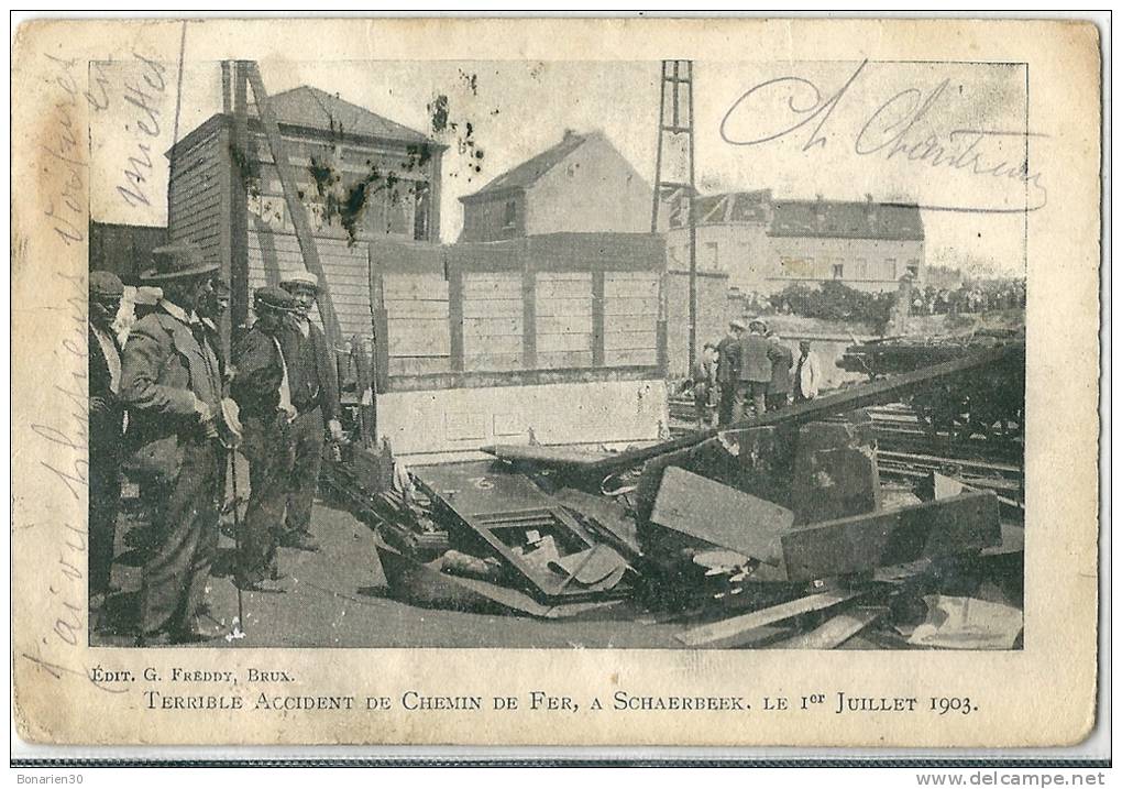 CPA BELGIQUE SCHAERBEEK CATASTROPHE  CHEMIN De FER 1er JUILLET 1903 - Catastrophes