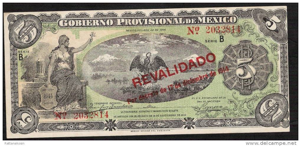 MEXICO  PS702b   5 PESOS   1914   Serie B    7 Digit      AUNC. - Mexico