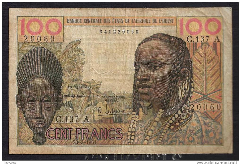 COSTA D´AVORIO (Ivory Coast) :  100 Francs- P101A - 1961 - Sn :340220060 - Côte D'Ivoire