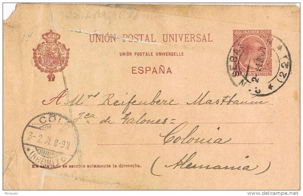 Entero Postal SAN SEBASTIAN 1901 A Alemania - 1850-1931