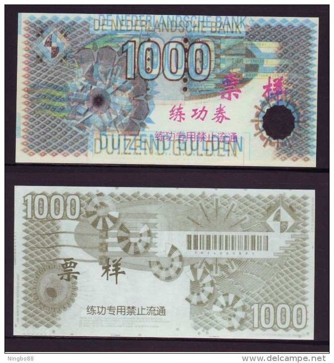 Replica,China BOC (bank Of China) Training/test Banknote,Netherland Holland B Series 1000 Gulden Note Specimen Overprint - [6] Vals & Specimen