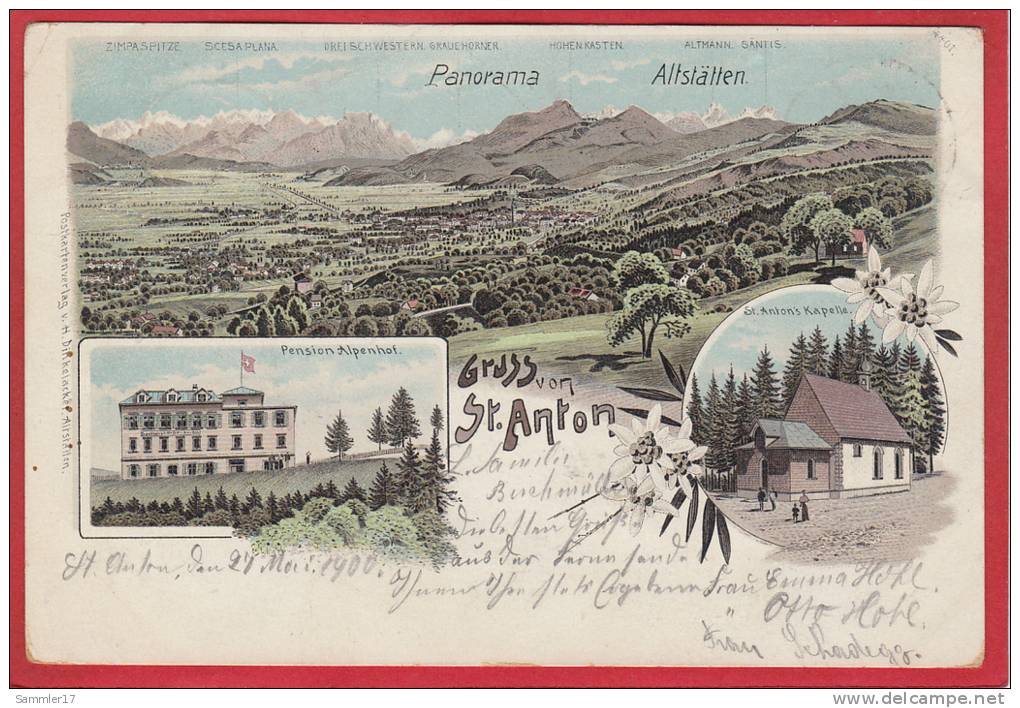 ST. ANTON OBEREGG, PANORAMA ALTSTÄTTEN, LITHO 1900 - Oberegg