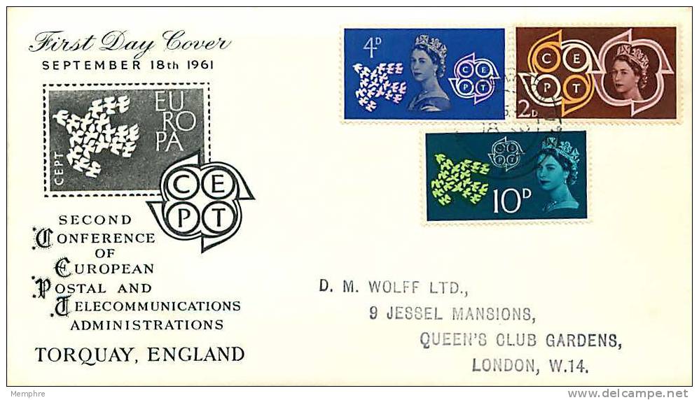 1961  Europa CEPT  FDC  Registered - 1952-71 Ediciones Pre-Decimales