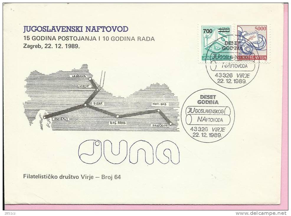 10 YEARS OF YUGOSLAVIEN OIL PIPE LINE - JUNA, Virje, 22.12.1989., Yugoslavia, Cover - Aardolie