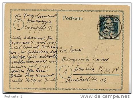 P965c  Postkarte Neuruppin - Berlin 1947  Kat. 17,50€ - Entiers Postaux