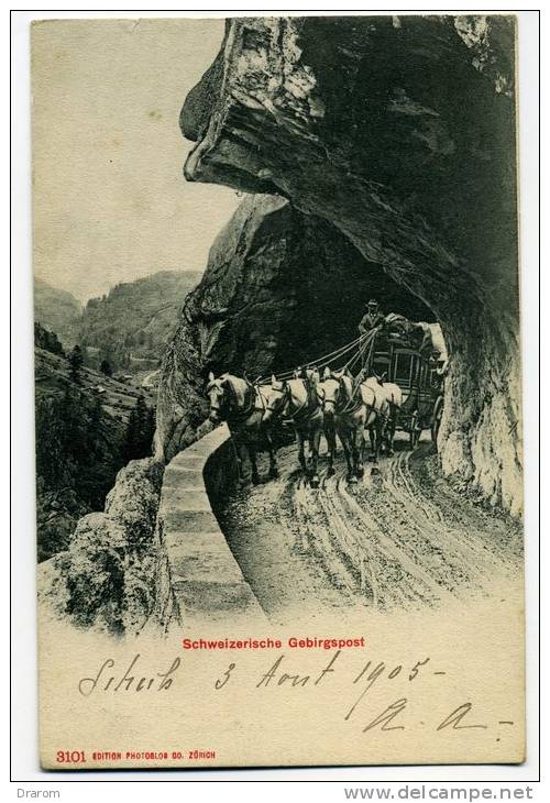 Suisse CPA 1905 Schweizerische Gebirgspost (attelage Avec 5 Chevaux) - Risch-Rotkreuz