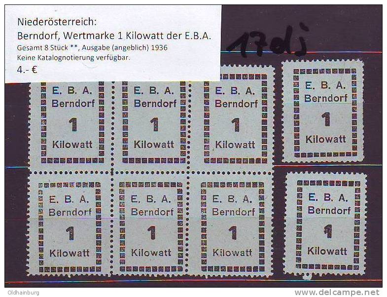 017dj: Berndorf Wertmarke 1 Kilowatt- Strom - Elektriciteit