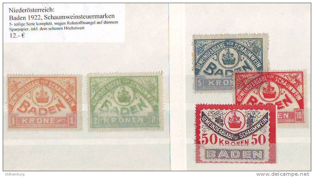 017dt: Baden 1922 Schaumweinsteuermarken ** - Ungebraucht