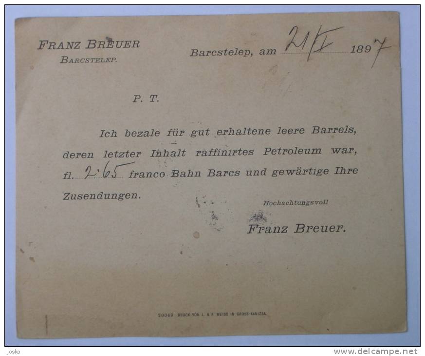 BARCSTELEP ( Barcs ) Hungary - GJULAVES ( Djulovac Daruvar ) Croatia * Travelled 1897. Austria-Hungary K.u.K. Monarchy - Lettres & Documents