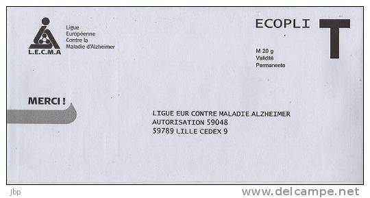France - Enveloppe Réponse T Ecopli Neuve - Ligue Européenne Contre La Maladie D´Alzheimer (LECMA). - Cartes/Enveloppes Réponse T
