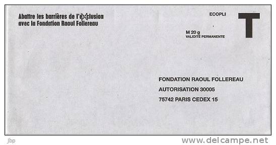 France - Enveloppe Réponse T Ecopli Neuve - Fondation Raoul Follereau. - Cartes/Enveloppes Réponse T