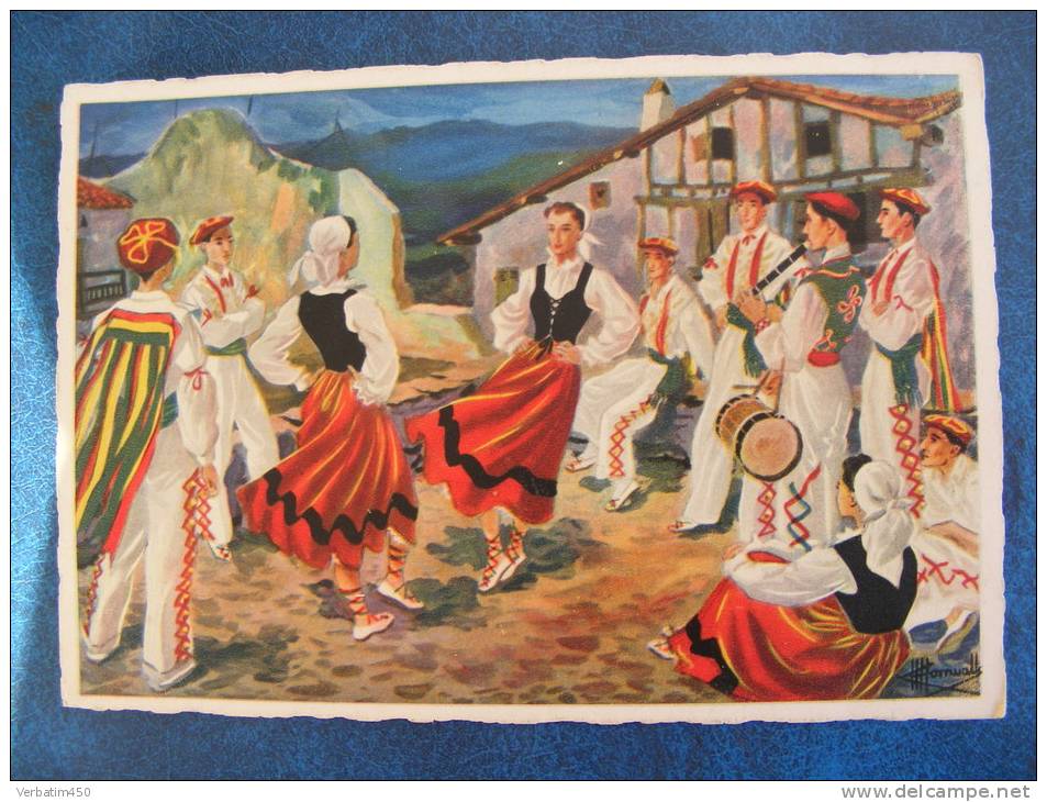 CPA...EN PARCOURANT LE PAYS BASSQUE..D APRES LE GROUPE LE " BINAKO "  DANSE BASQUE..1952 - Homualk