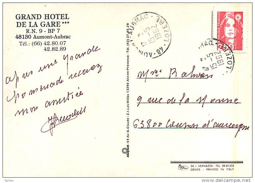 48 , AUMONT AUBRAC , Grand Hotel De La Gare , * M 14 08 - Aumont Aubrac