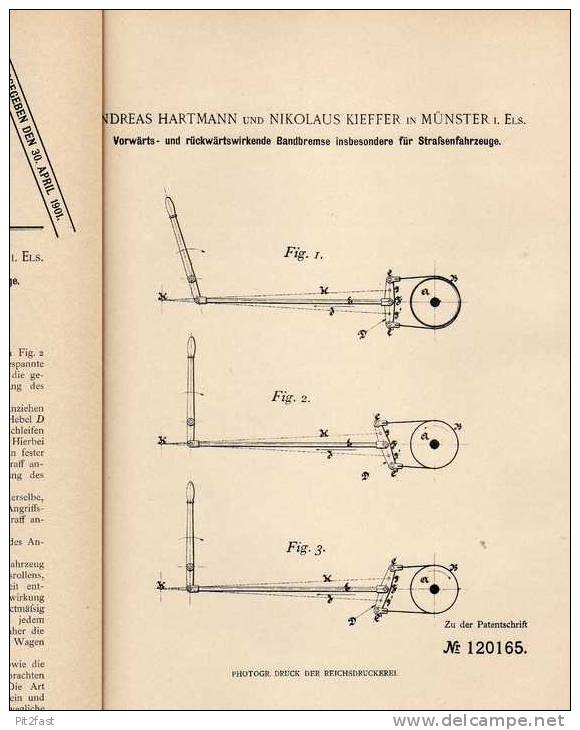Original Patentschrift - N. Kieffer In Münster , 1900 , Bandbremse Für Fahrzeuge , KFZ  !!! - KFZ