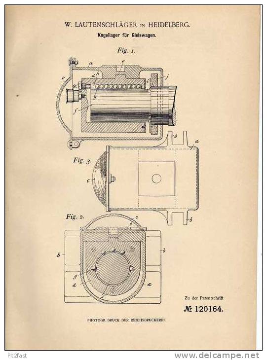 Original Patentschrift - W. Lautenschläger In Heidelberg , 1900, Kugellager Für Gleiswagen , Eisenbahn !!! - Sonstige & Ohne Zuordnung