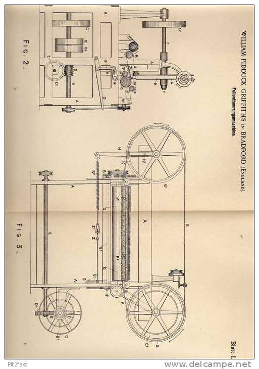 Original Patentschrift - Fellenthaarungsmaschine , 1900, W. Griffiths In Bradford , Schlachter , Wild , Schlachterei !!! - Máquinas