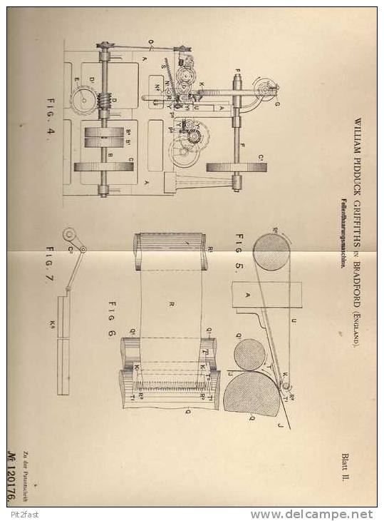Original Patentschrift - Fellenthaarungsmaschine , 1900, W. Griffiths In Bradford , Schlachter , Wild , Schlachterei !!! - Machines