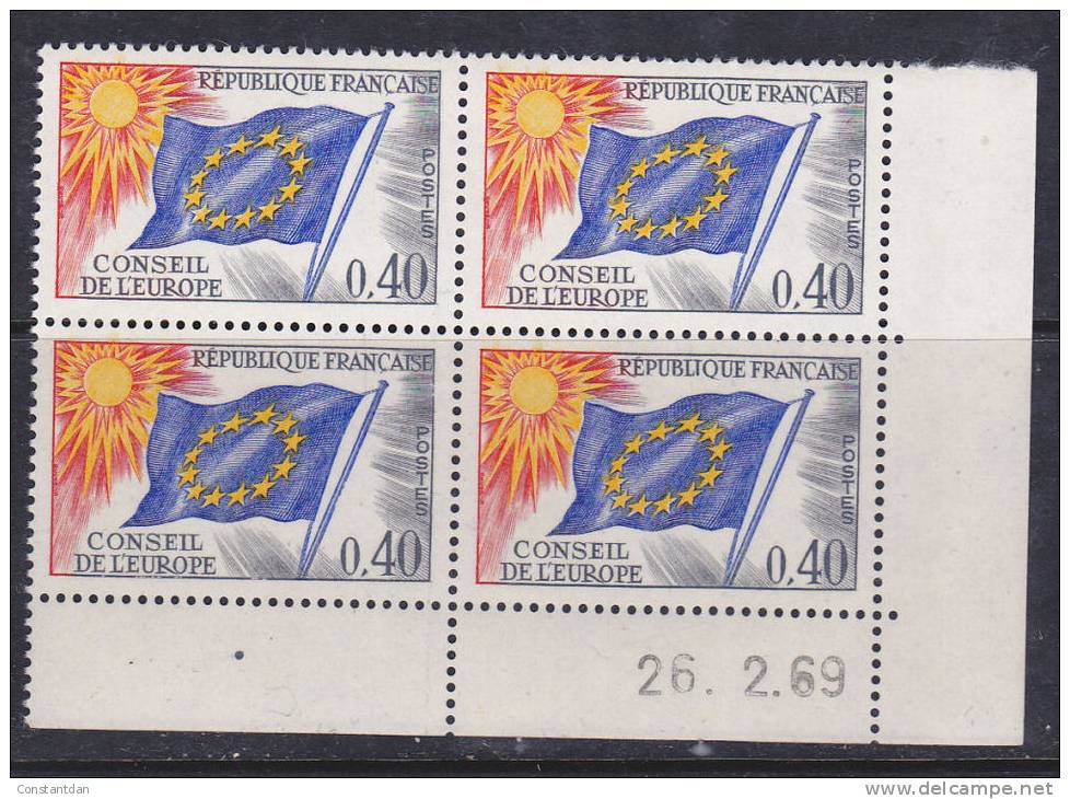 FRANCE SERVICE N° 31 40C GRIS BLEU JAUNE ET ROUGE = DRAPEAU DE L´EUROPE COIN DATE DU 26.2.1969  ** - 1960-1969