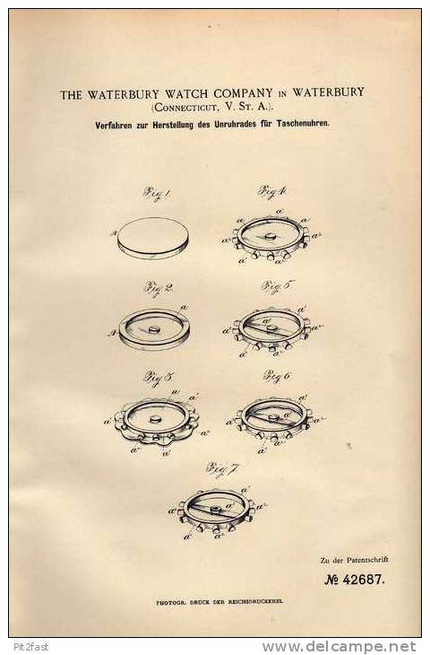 Original Patentschrift - Unruhrad Für Taschenuhr , 1887 , Waterbury Watch Company , USA , Uhr !!! - Other & Unclassified
