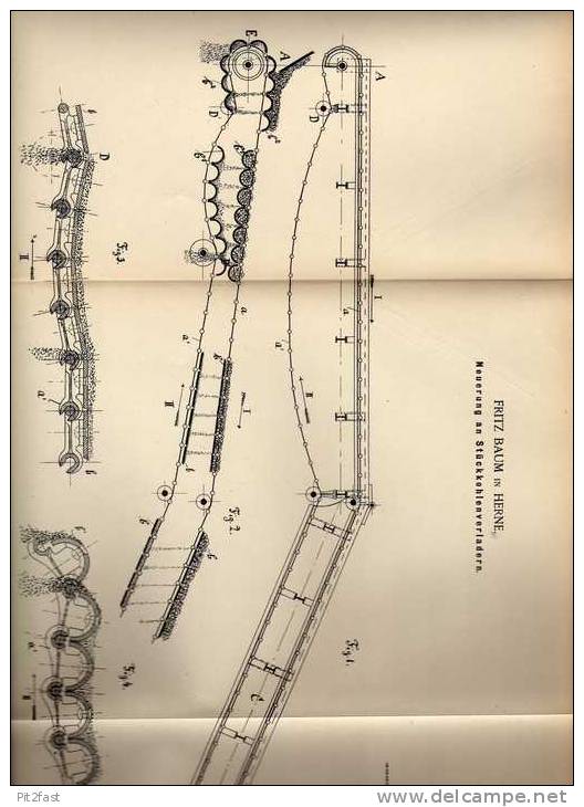 Original Patentschrift - F. Baum In Herne , 1887 , Förderband , Verladekette !!! - Máquinas