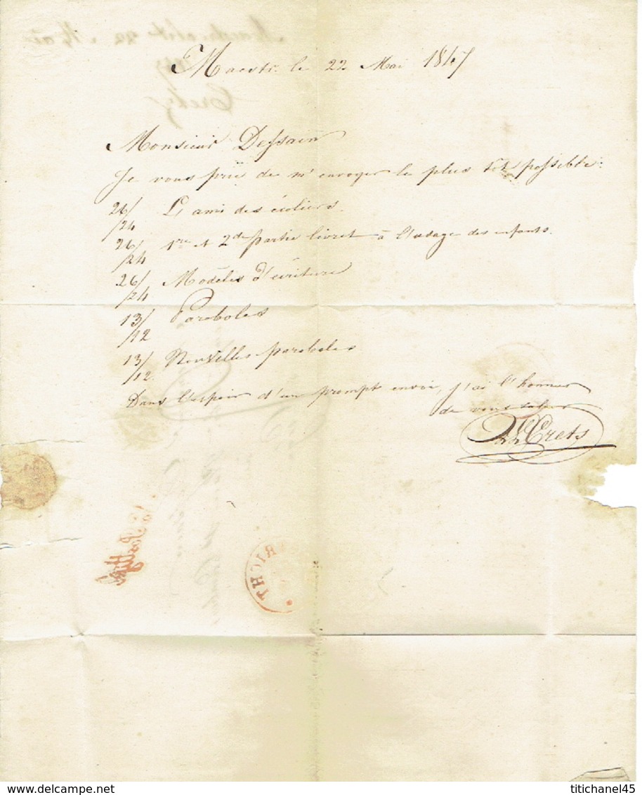 Lettre De MAASTRICHT Datée Du 22 Mai 1847 Vers LIEGE + Griffe Rouge "Na Posttijd" - Lettre Signée CRETZ - ...-1852 Préphilatélie