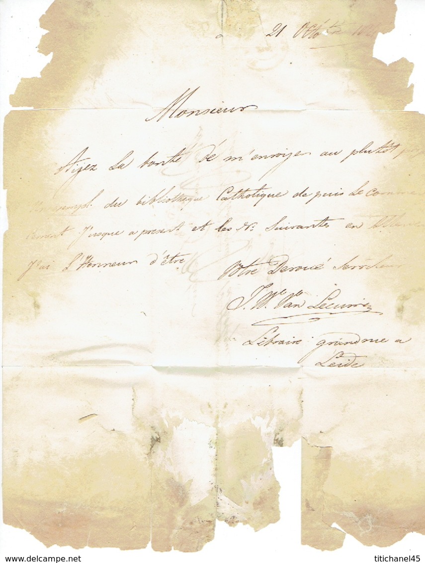 Lettre De LEIDEN Datée Du 21 Octobre 1847 Vers LIEGE + Marque De Passage HOLLANDE PAR ANVERS En Rouge - ...-1852 Voorlopers