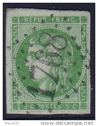 *PROMO* 5c Bordeaux Vert Jaune Foncé TB Signé ROUMET + GC 1768 De Hautmont (N° 42B , Cote Dallay +310€) - 1870 Bordeaux Printing