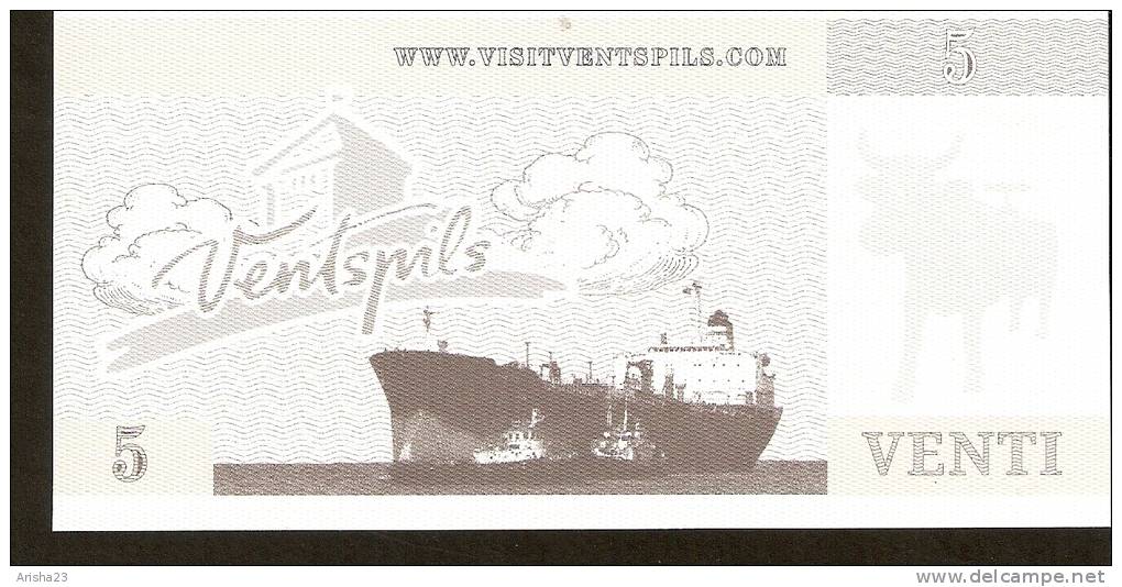 Latvia Ventspils - 5 VENTI - UNC - Cow Parade Ship Cargo Vessel - Latvia