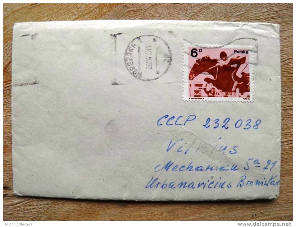 Cover Sent From Poland To Lithuania, Horses Sport, 1983 - Storia Postale
