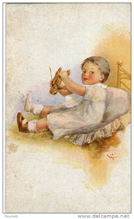 Illustrée Signée MONESTIER  : Petit Enfant Avec Un Ours En Peluche ( RARE ) - Monestier, C.