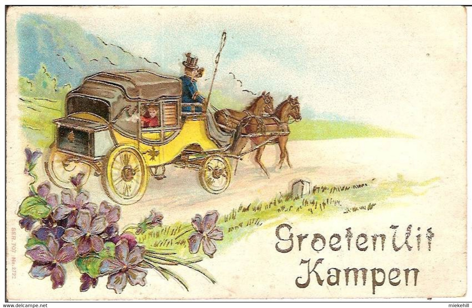 GROETEN UIT KAMPEN-attelage-carte Gaufrée - Kampen