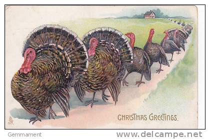 CHRISTMAS GREETINGS - TURKEYS.  EMBOSSED.  TUCK PUBL. 1026 - Autres & Non Classés