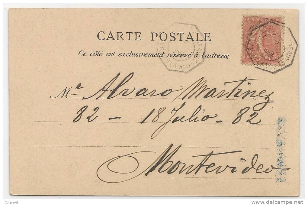 FRANCE SEMEUSE 1904 LIGNE MARITIME FRANCAISE: BUENOS AIRES A BORDEAUX PAQUEBOT N°LK 3 - CPA De SENEGAL A MONTEVIDEO - Schiffspost