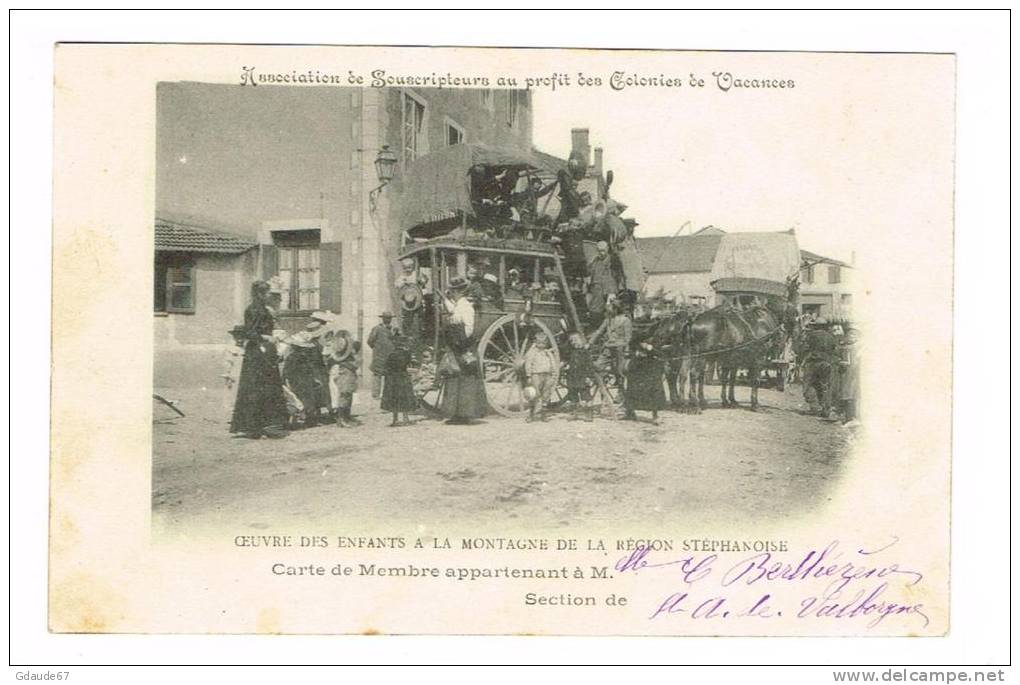 REGION DE SAINT ETIENNE (LOIRE) - SUPERBE CARTE POSTALE ANIMEE - DILIGENCE - CARTE DE MEMBRE - Saint Etienne