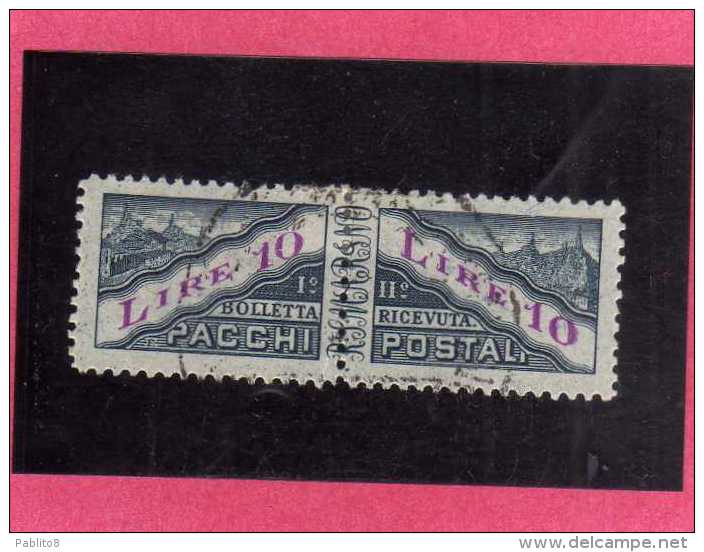 SAN MARINO 1945 PACCHI POSTALI PARCEL POST LIRE 10 TIMBRATO USED - Paquetes Postales
