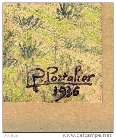 FONTENEBLEAU  ROCHER D AVON  -  AQUARELLE  SIGNEE R PORTALIER 1936 - Aquarel