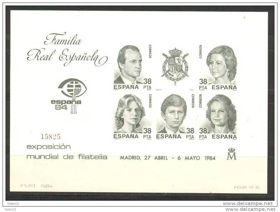 ESPO06-L2775THC.España  84.Spain Espagne PRUEBA OFICIAL Nº 6  .(Ed PO 6) 1984.EXPO MUNDIAL FILATELIA AÑO 1984. LUJO - Feuillets Souvenir