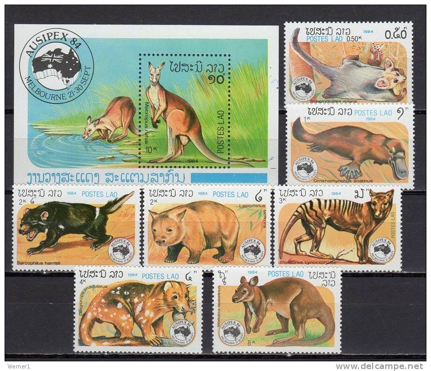 Laos 1984 Australian Animals, Ausipex ´84 Set Of 7 + S/s MNH - Autres & Non Classés