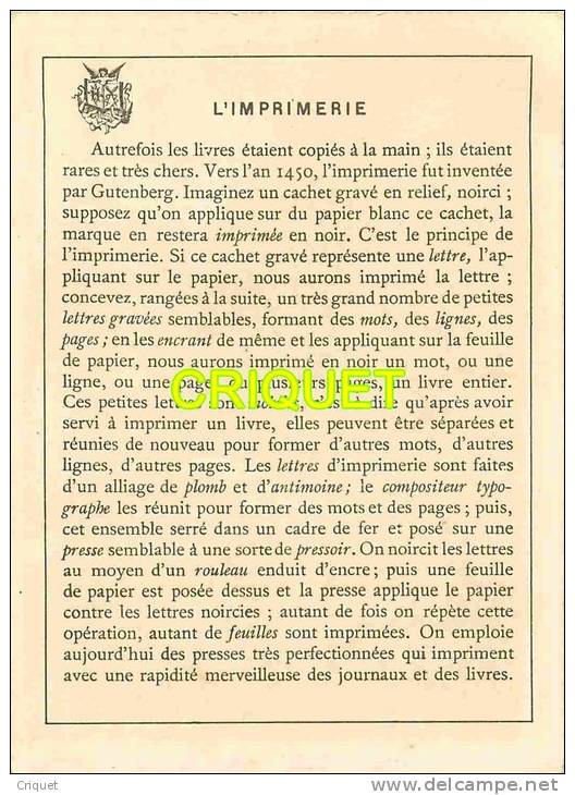 Grande Chromo Multivues Fin 19ème, L'Imprimerie, Voir Historique Au Verso - Autres & Non Classés