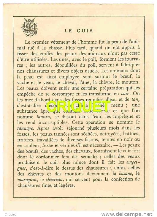 Grande Chromo Multivues Fin 19ème, Le Cuir, Voir Historique Au Verso - Autres & Non Classés